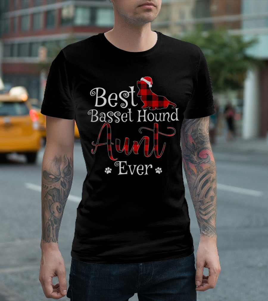 Best Basset Hound Aunt Ever Plaid Christmas Hat T-Shirt
