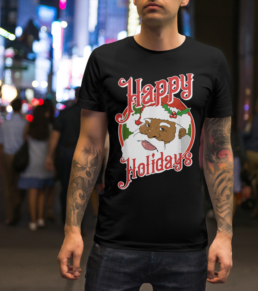 Happy Holidays African American Santa Claus T-Shirt