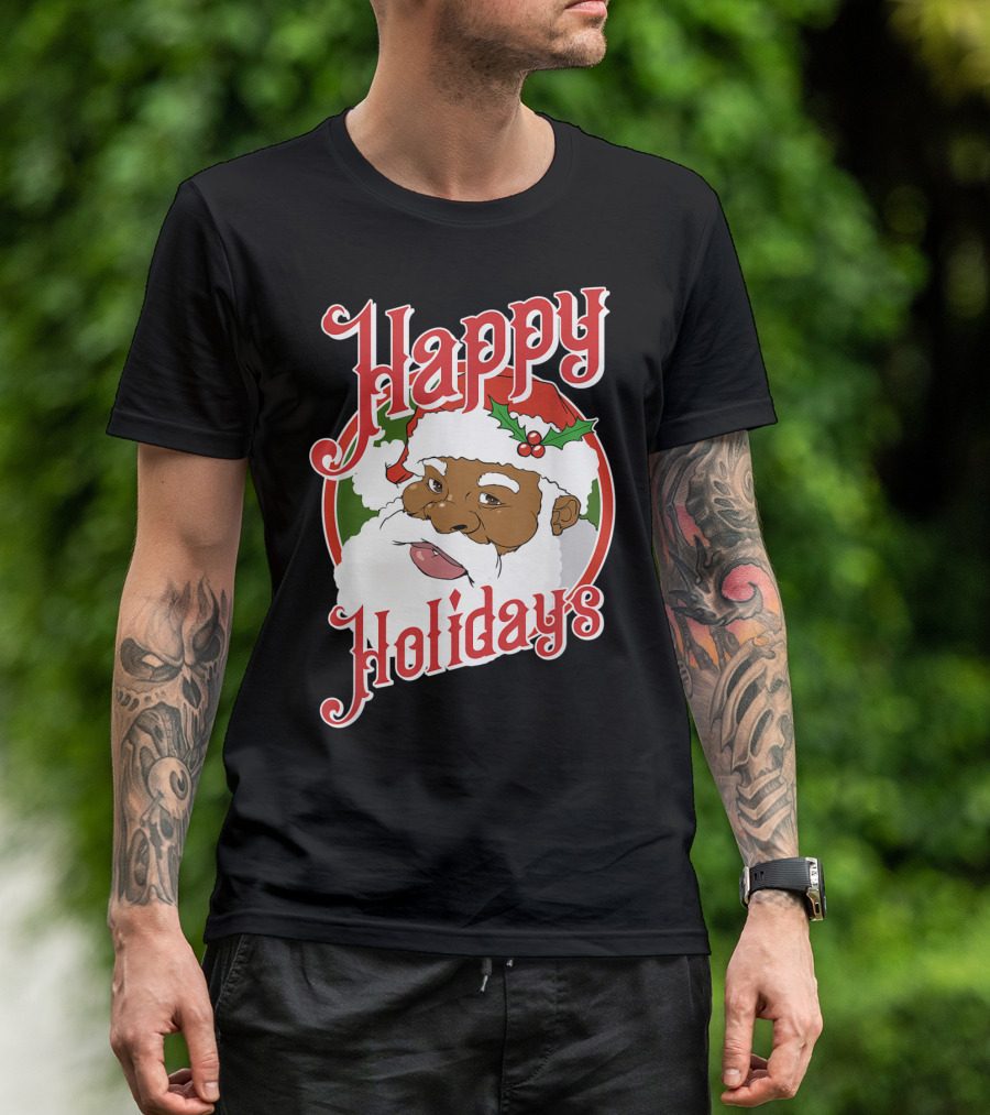 Happy Holidays African American Santa Claus T-Shirt