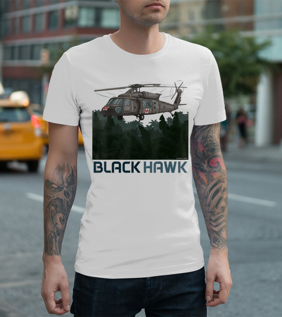 Black Hawk Helicopter Military Jungle Scene T-Shirt