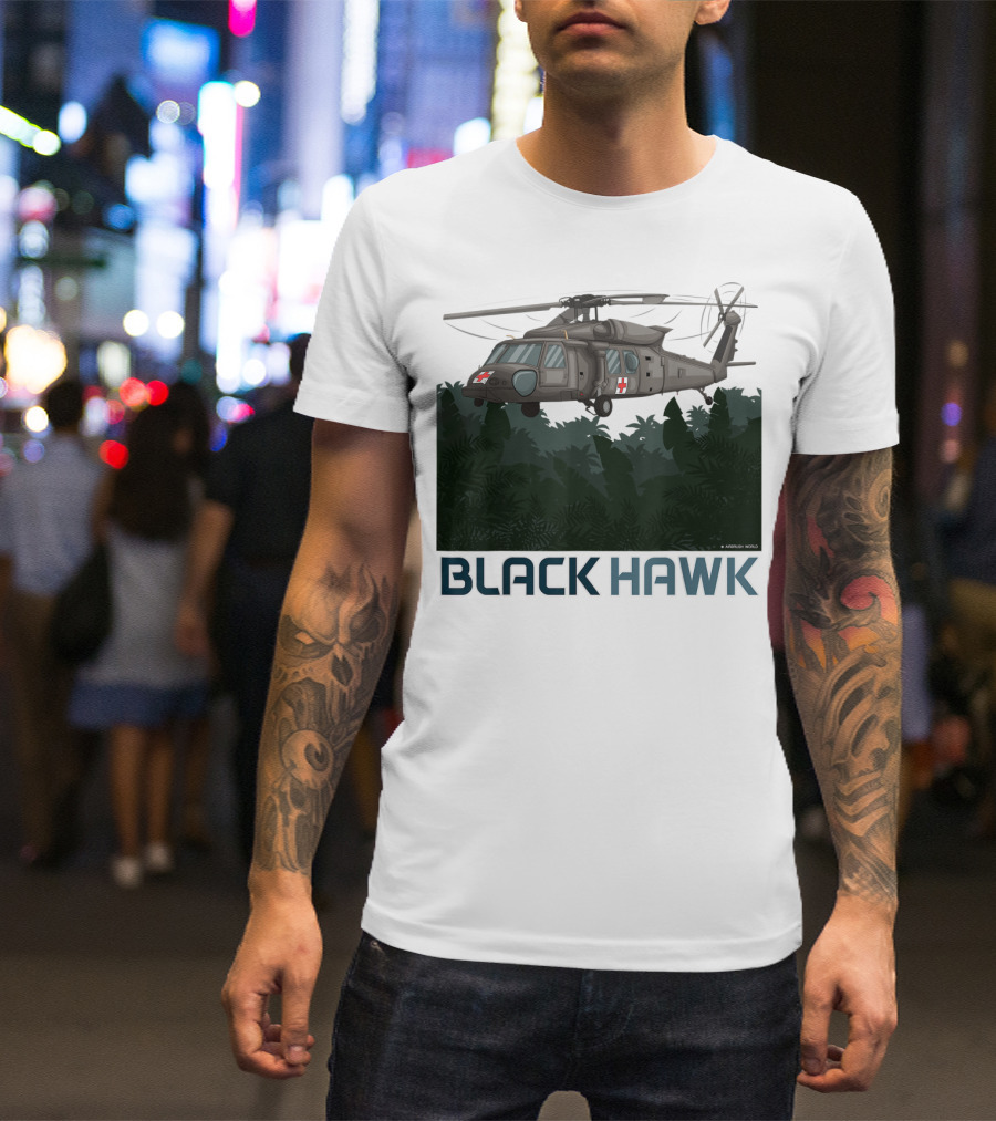 Black Hawk Helicopter Military Jungle Scene T-Shirt