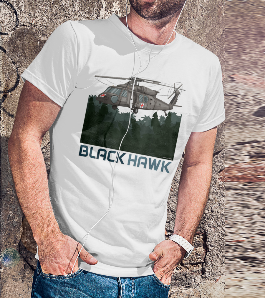 Black Hawk Helicopter Military Jungle Scene T-Shirt