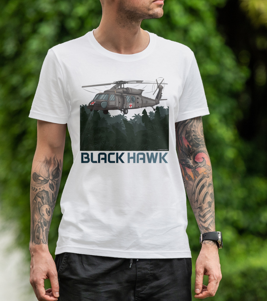 Black Hawk Helicopter Military Jungle Scene T-Shirt