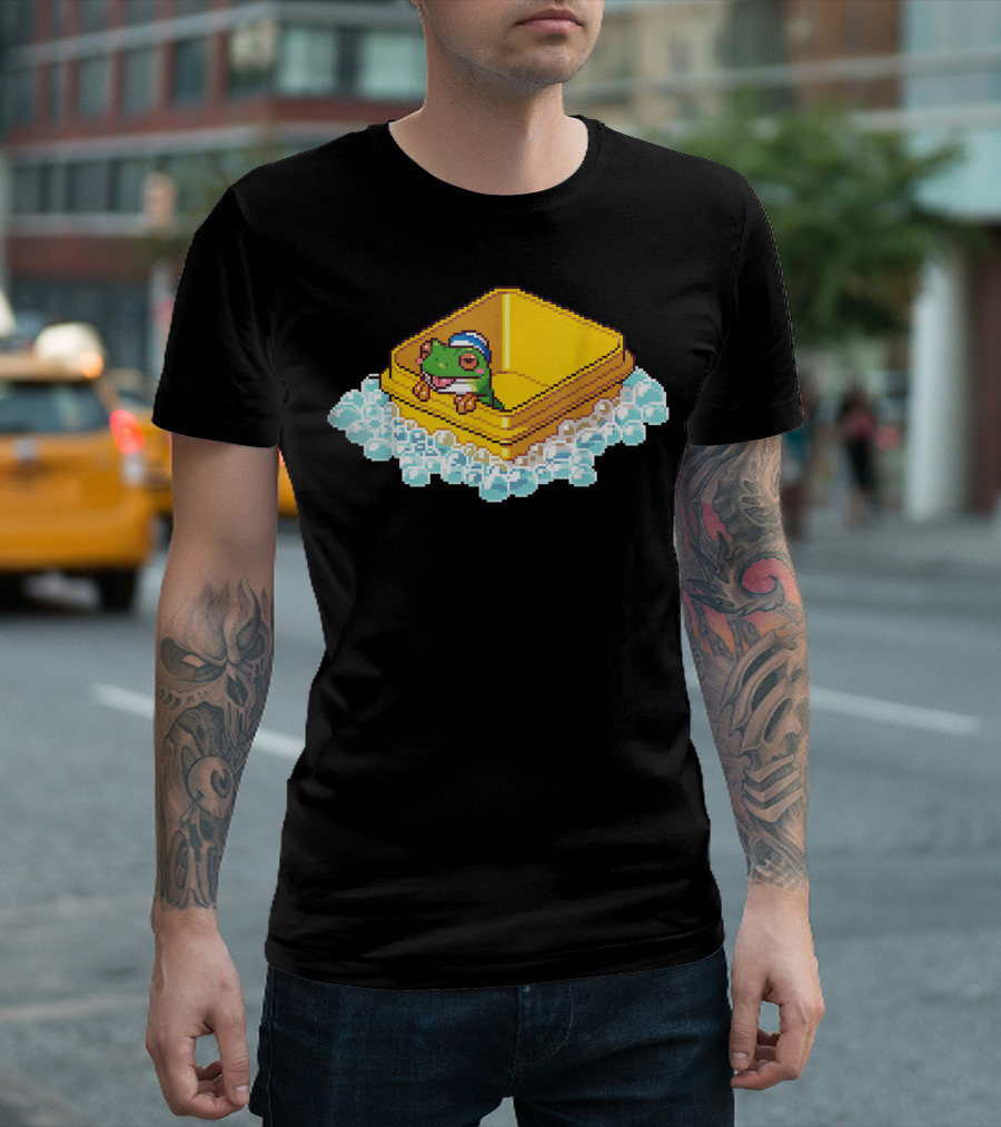 Frog Bath Bubbles Retro Pixel T-Shirt