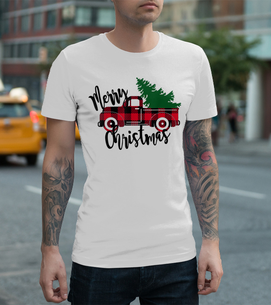 Merry Christmas Buffalo Plaid Red Truck T-Shirt