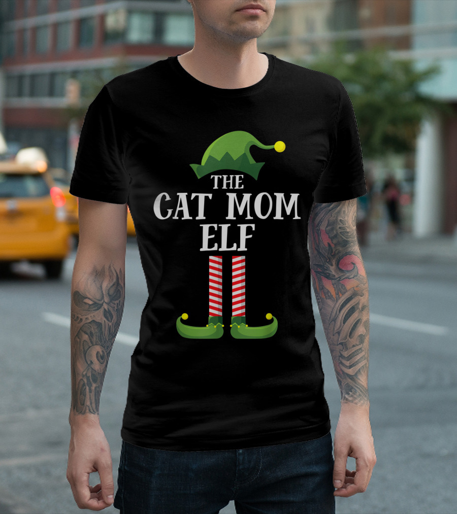 The Cat Mom Elf Matching Family Group Holiday Christmas Hat and Legs T-Shirt