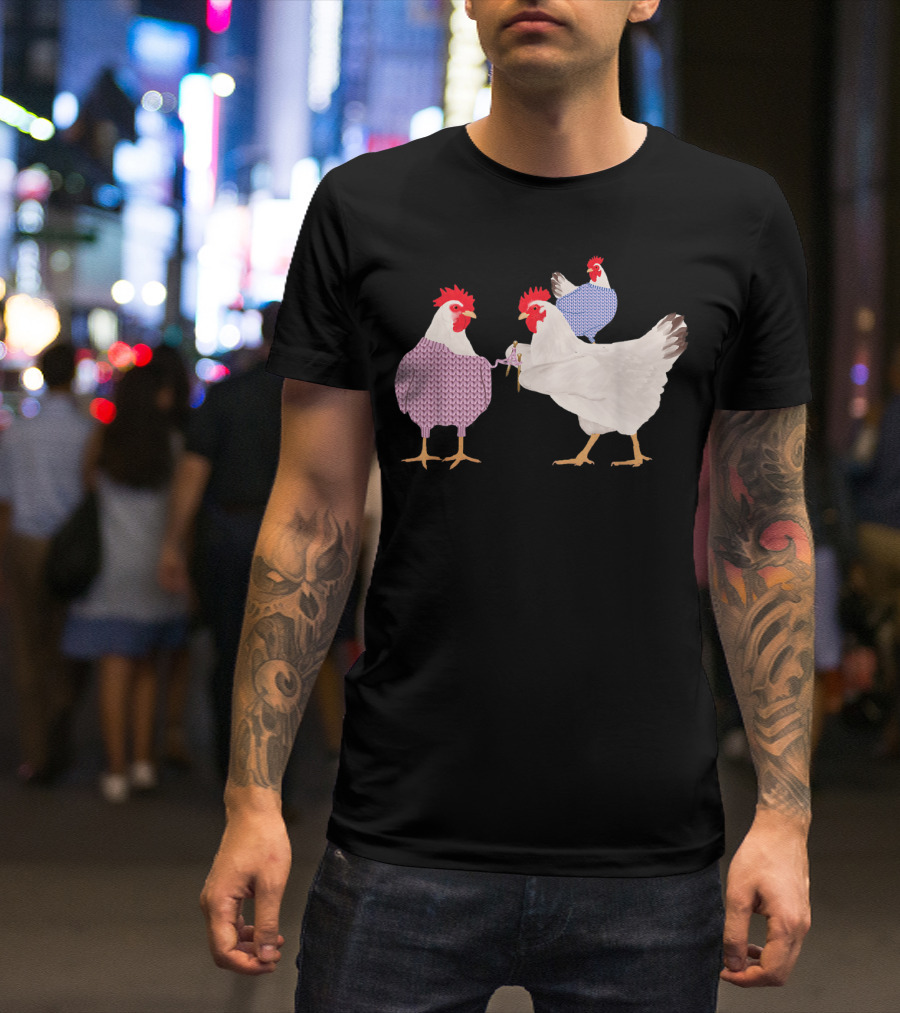 Chicken Knitting Sweaters Trio Whimsical Knitwear Comedy T-Shirt
