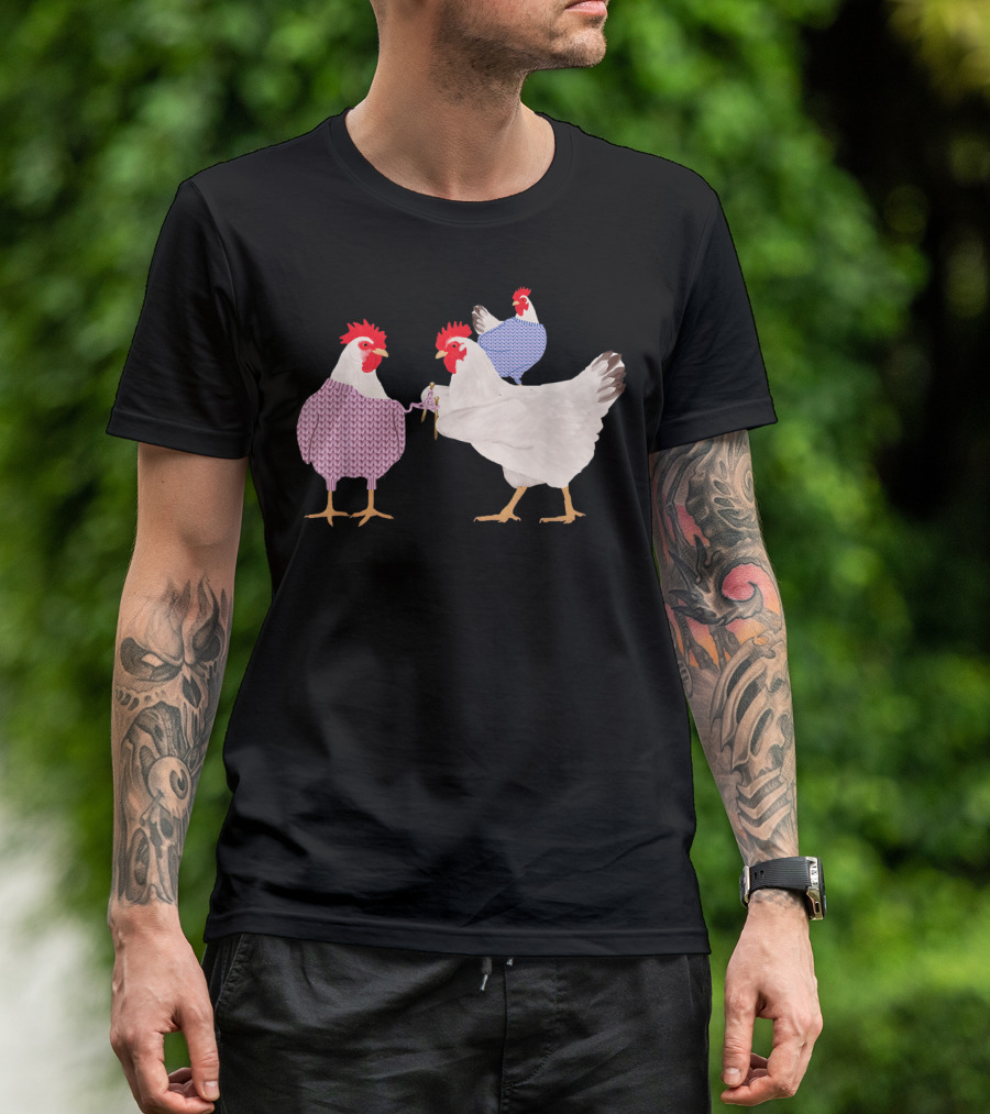 Chicken Knitting Sweaters Trio Whimsical Knitwear Comedy T-Shirt