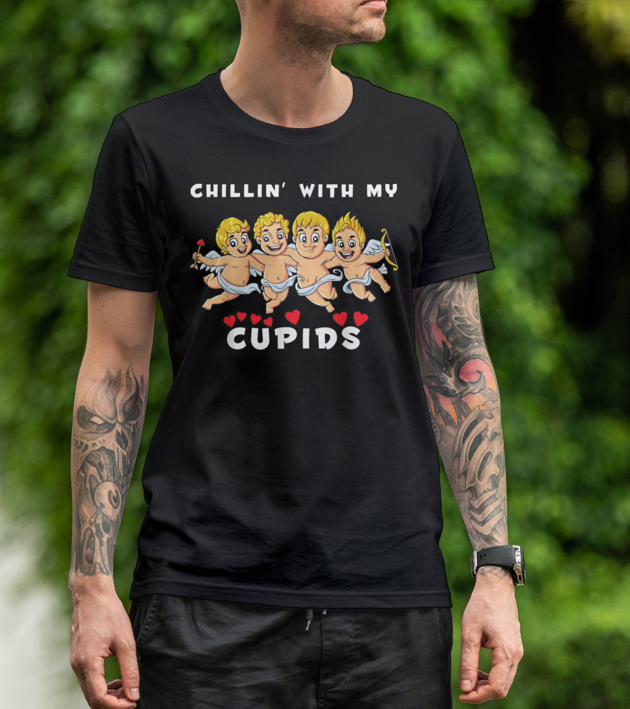 Chillin With My Cupids Valentine's Day Cherubs And Hearts T-Shirt