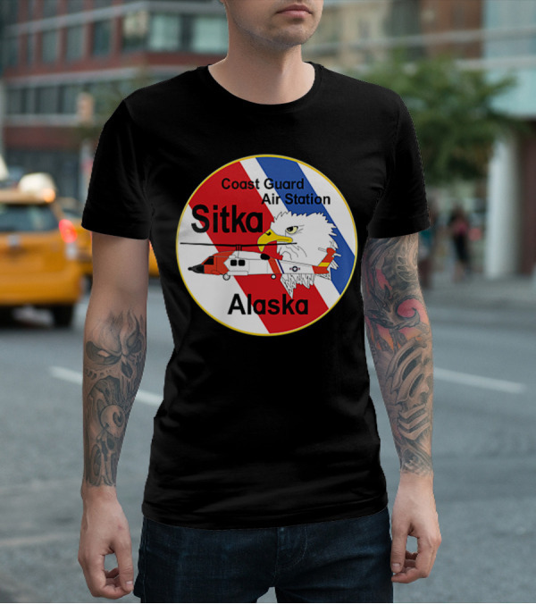 Coast Guard Air Station Sitka Alaska Eagle Helicopter Badge T-Shirt