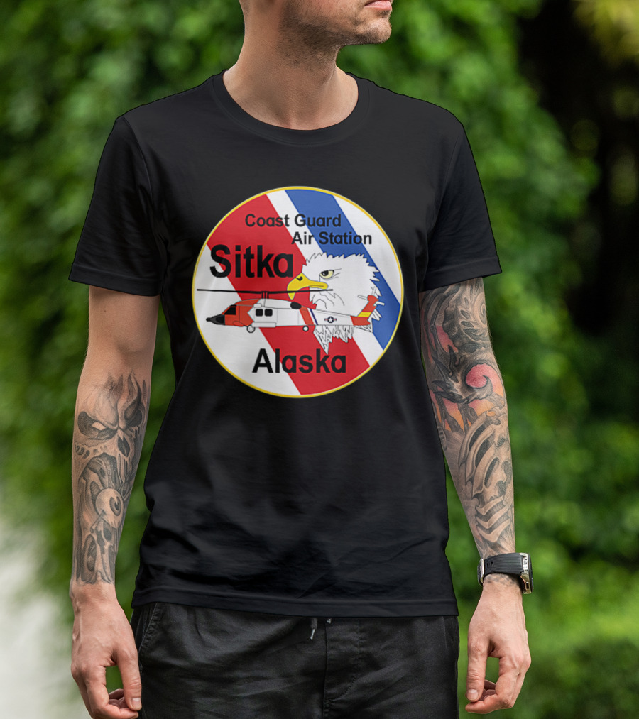 Coast Guard Air Station Sitka Alaska Eagle Helicopter Badge T-Shirt