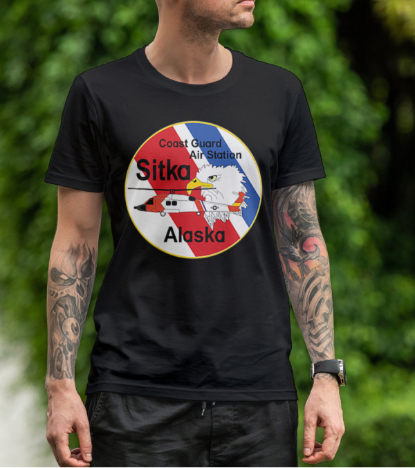 Coast Guard Air Station Sitka Alaska Eagle Helicopter Badge T-Shirt