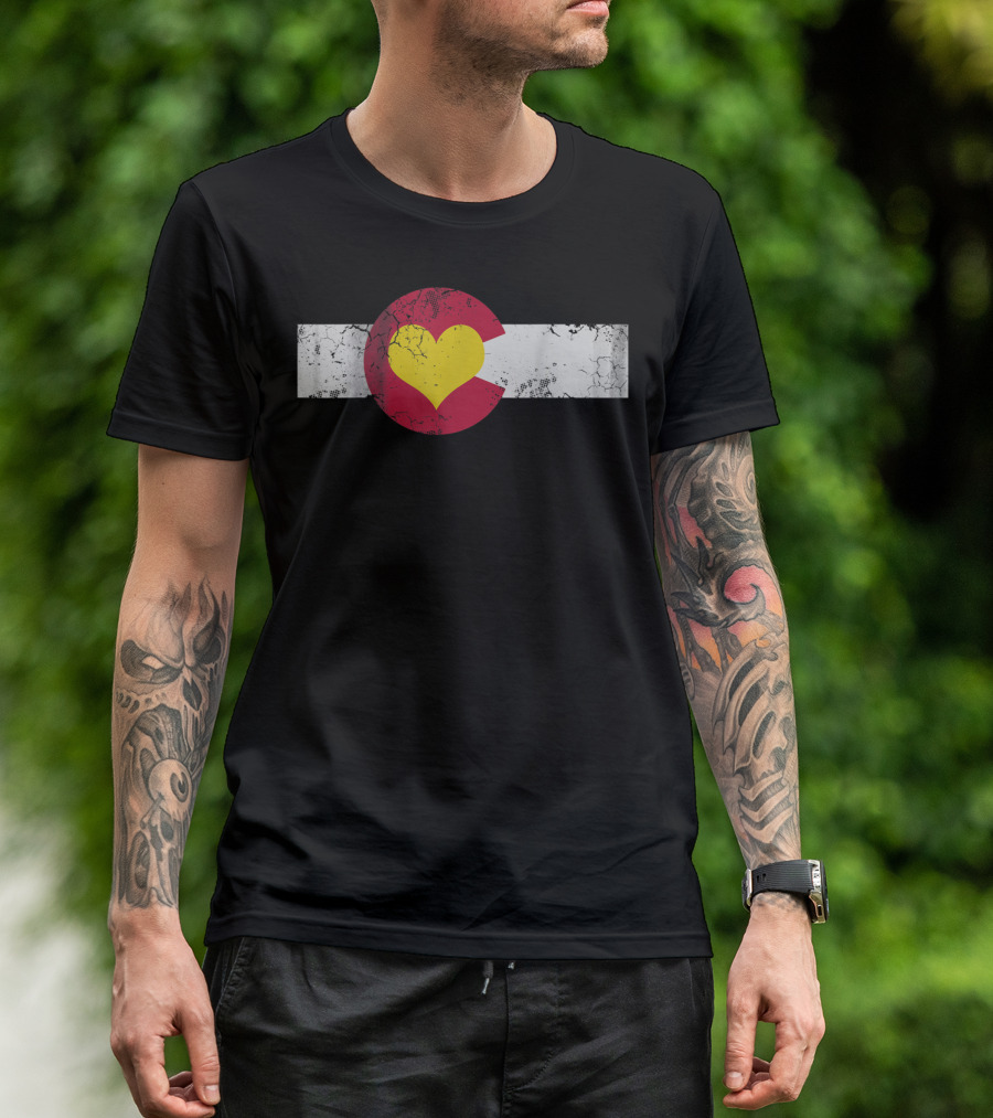 Colorado State Flag Heart Distressed T-Shirt