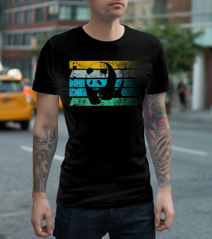 Panda Retro Vintage Stripes Cool Panda Bear T-Shirt