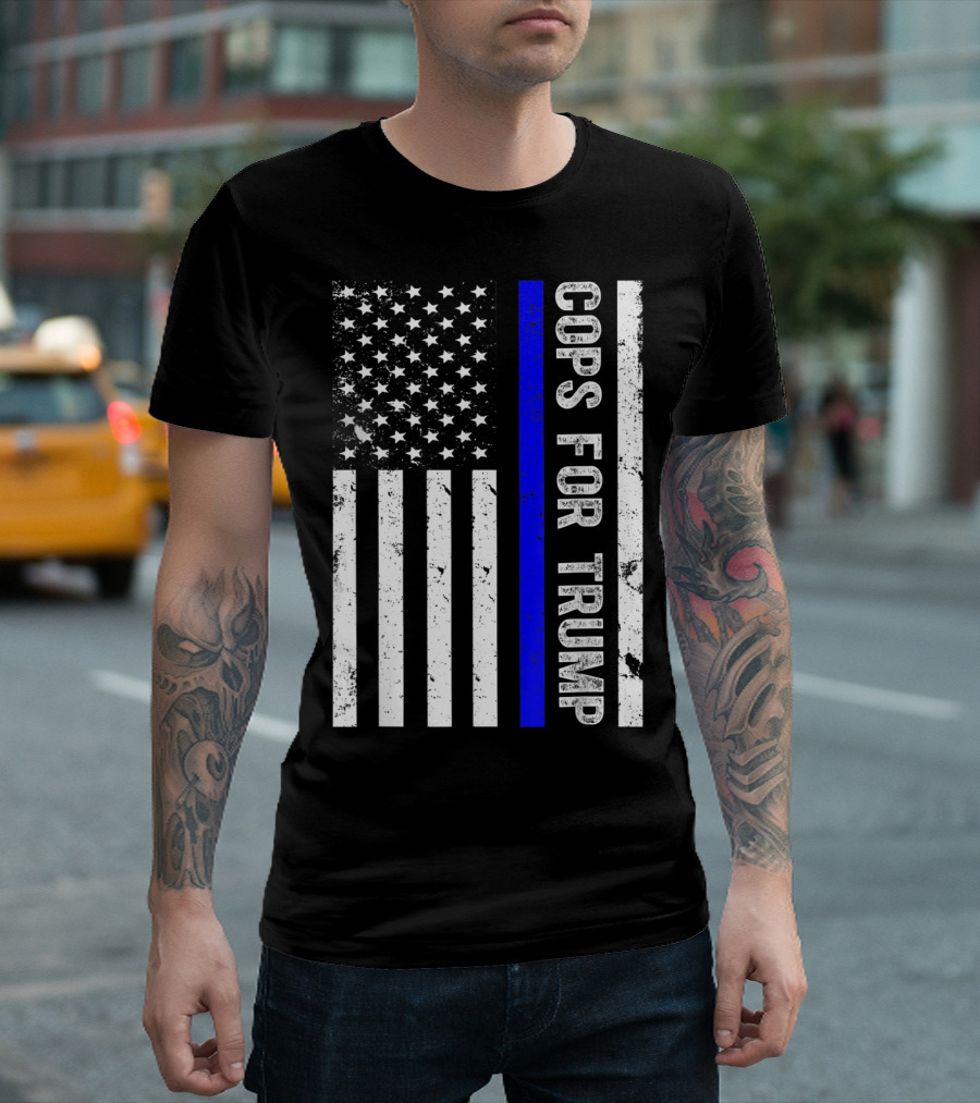 Cops For Trump American Flag Thin Blue Line T-Shirt