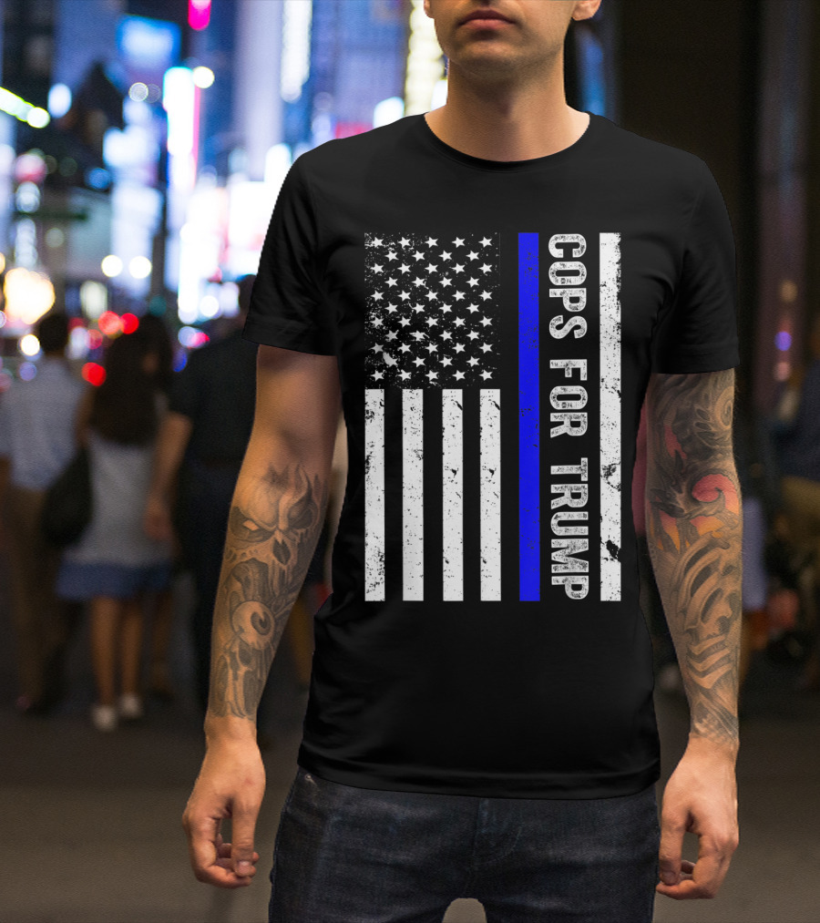 Cops For Trump American Flag Thin Blue Line T-Shirt