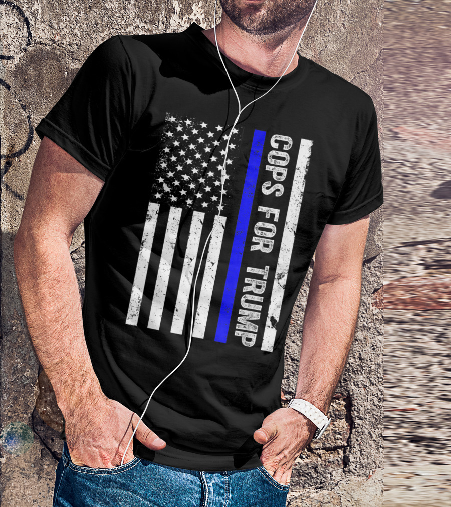 Cops For Trump American Flag Thin Blue Line T-Shirt