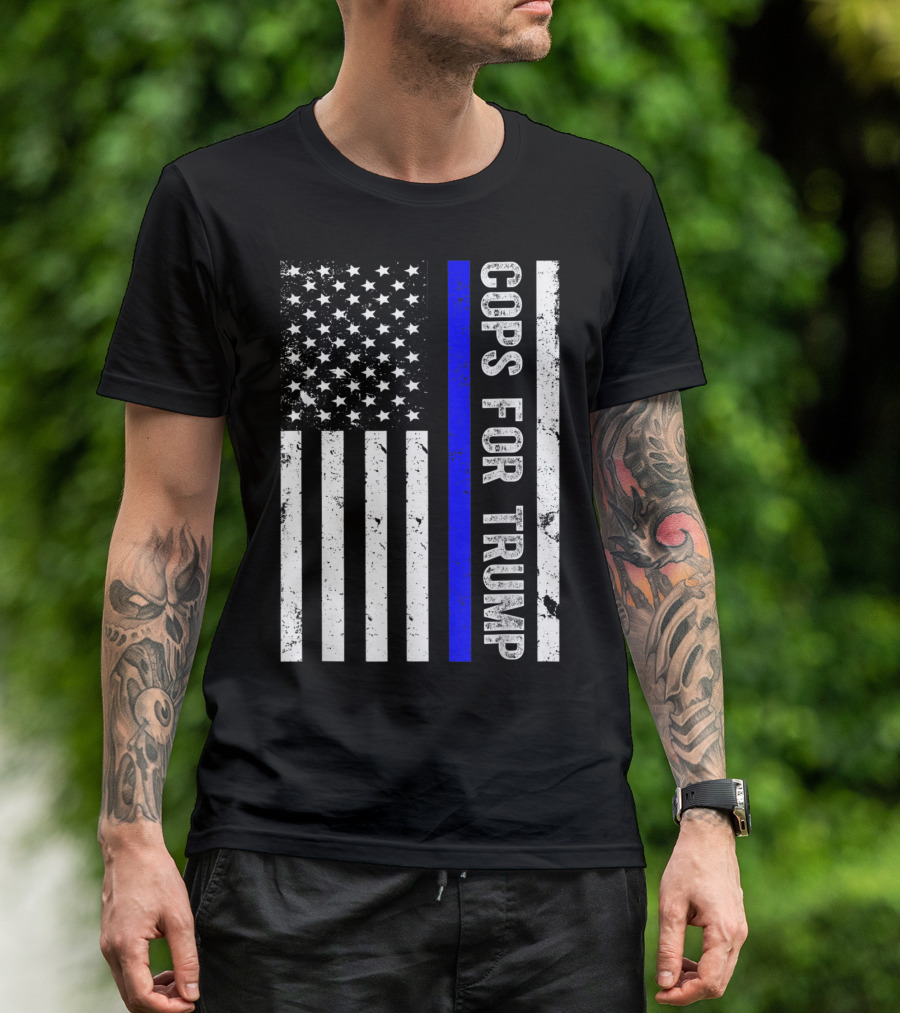 Cops For Trump American Flag Thin Blue Line T-Shirt