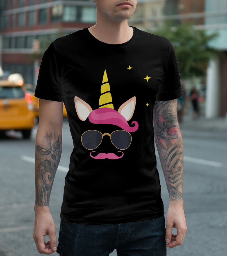 Dadicorn Best Dad Unicorn Sunglasses Mustache Fun T-Shirt