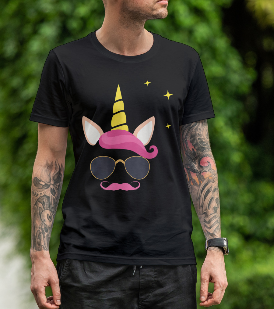 Dadicorn Best Dad Unicorn Sunglasses Mustache Fun T-Shirt
