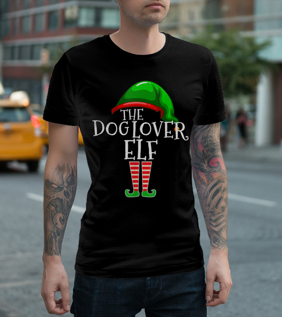 The Dog Lover Elf Green Hat and Striped Boots T-Shirt