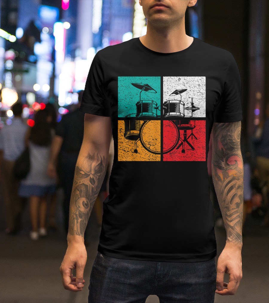 Drummer Drums Band Drumset Colorful Pop Art Squares T-Shirt