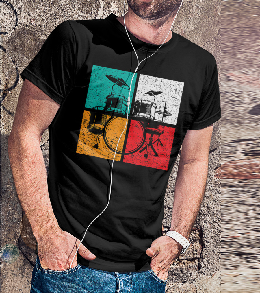 Drummer Drums Band Drumset Colorful Pop Art Squares T-Shirt