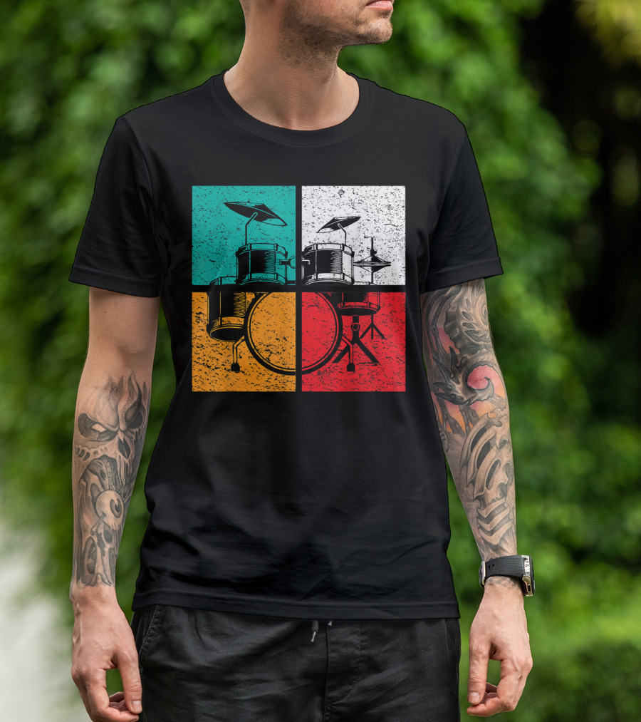 Drummer Drums Band Drumset Colorful Pop Art Squares T-Shirt