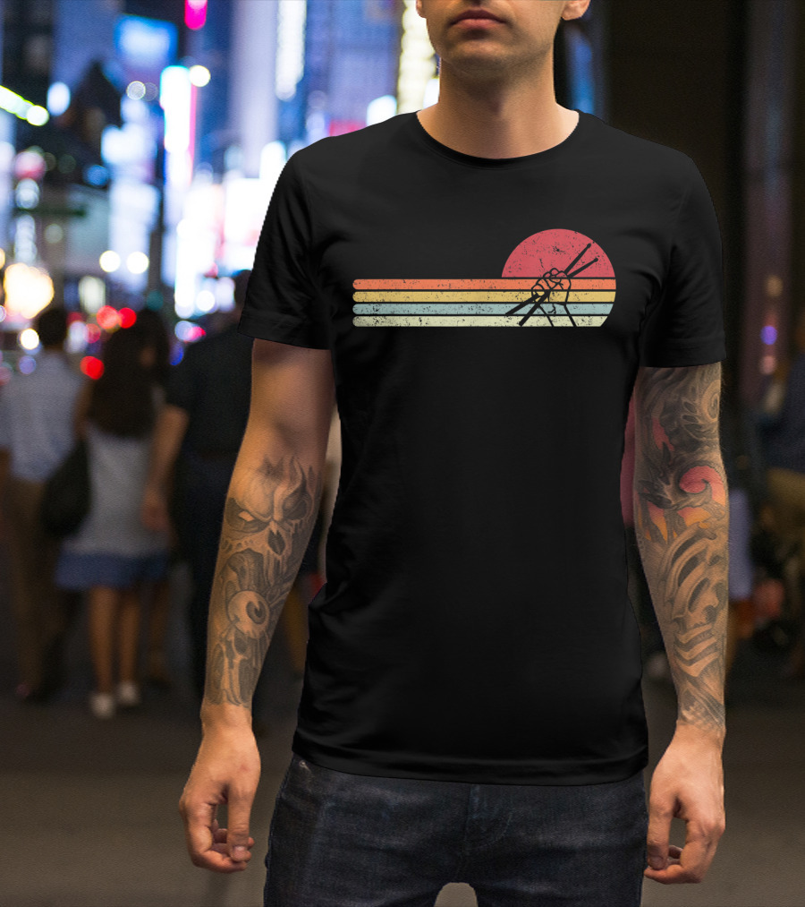 Retro Sunset Drummer Style Drum Player T-Shirt