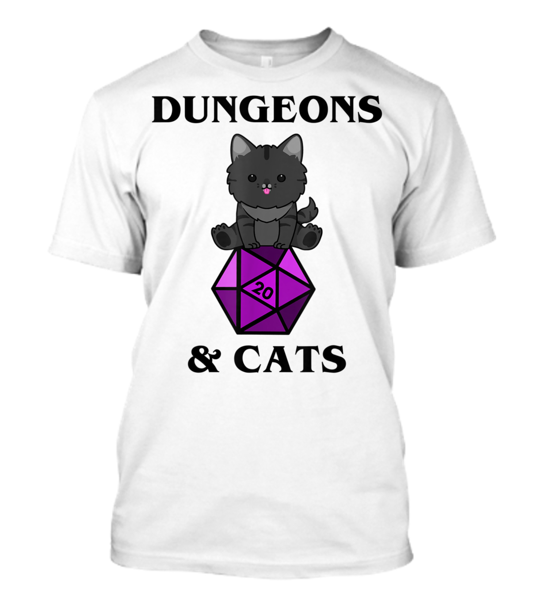 Dungeons And Cats Nerdy RPG Cat Sitting On D20 Dice T-Shirt
