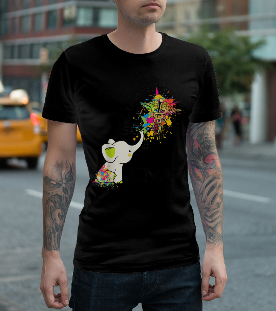 Elephant Live Love Heal CNA Colorful Caduceus T-Shirt