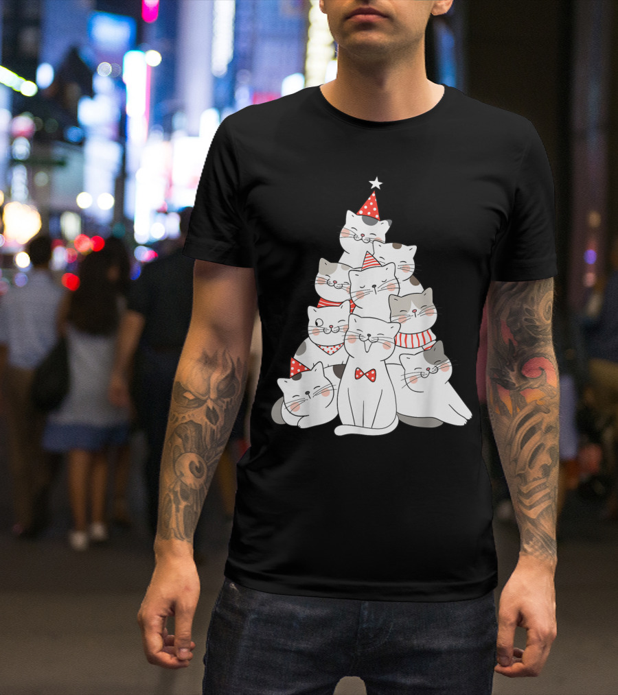 Funny Christmas Cats Xmas Tree New Year Party T-Shirt