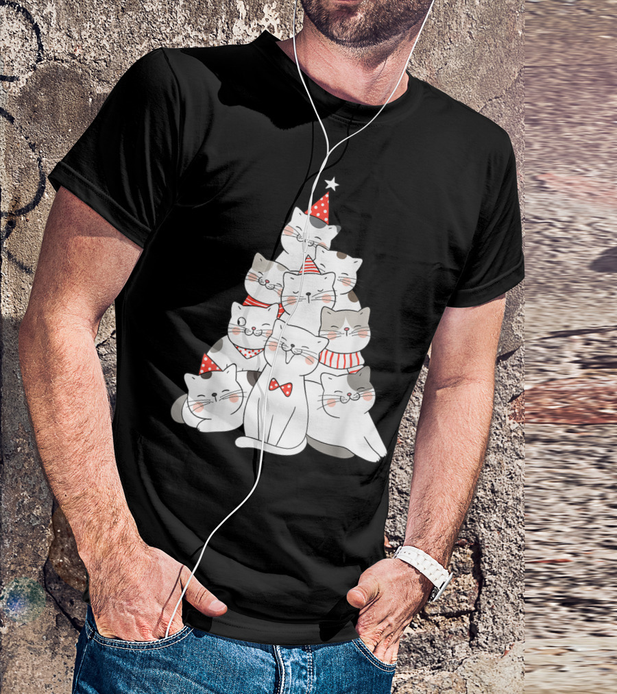 Funny Christmas Cats Xmas Tree New Year Party T-Shirt