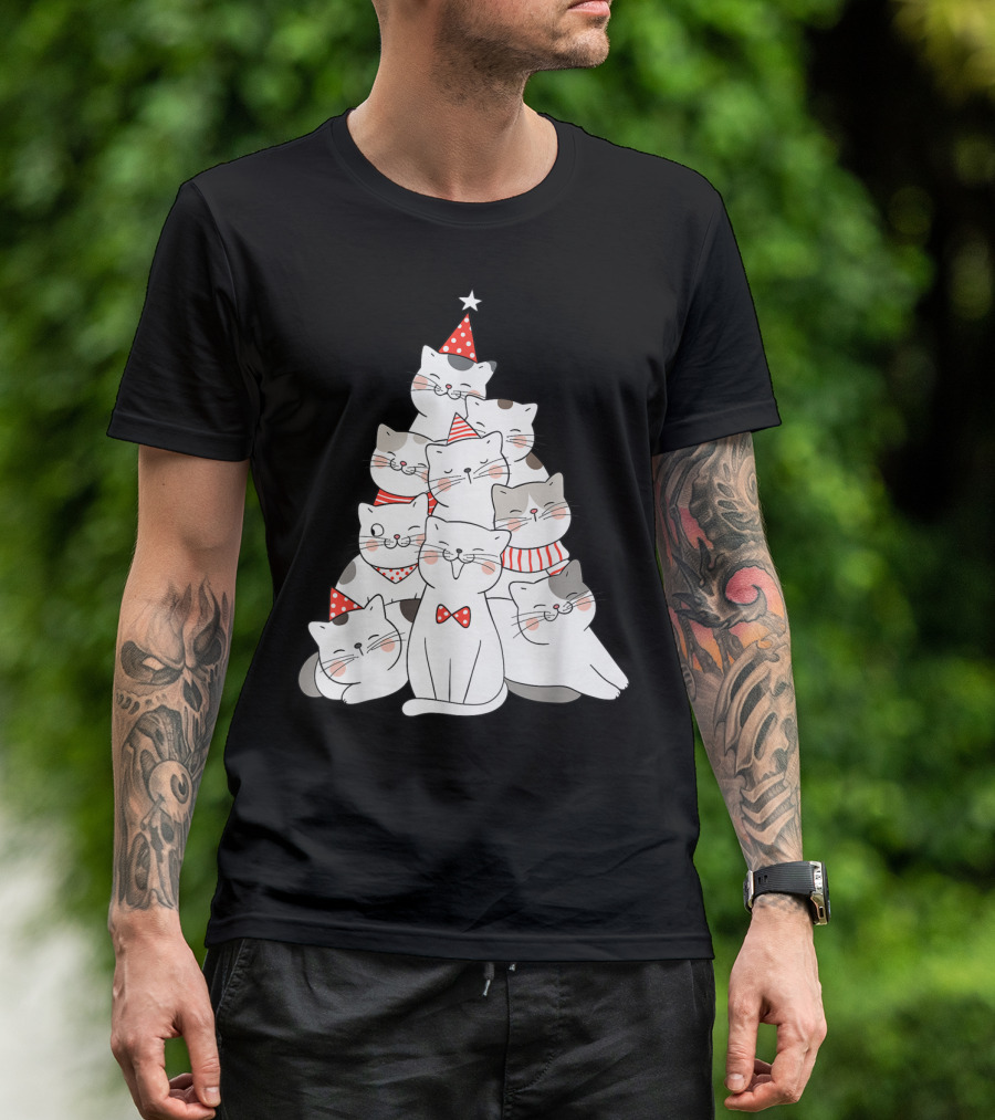 Funny Christmas Cats Xmas Tree New Year Party T-Shirt
