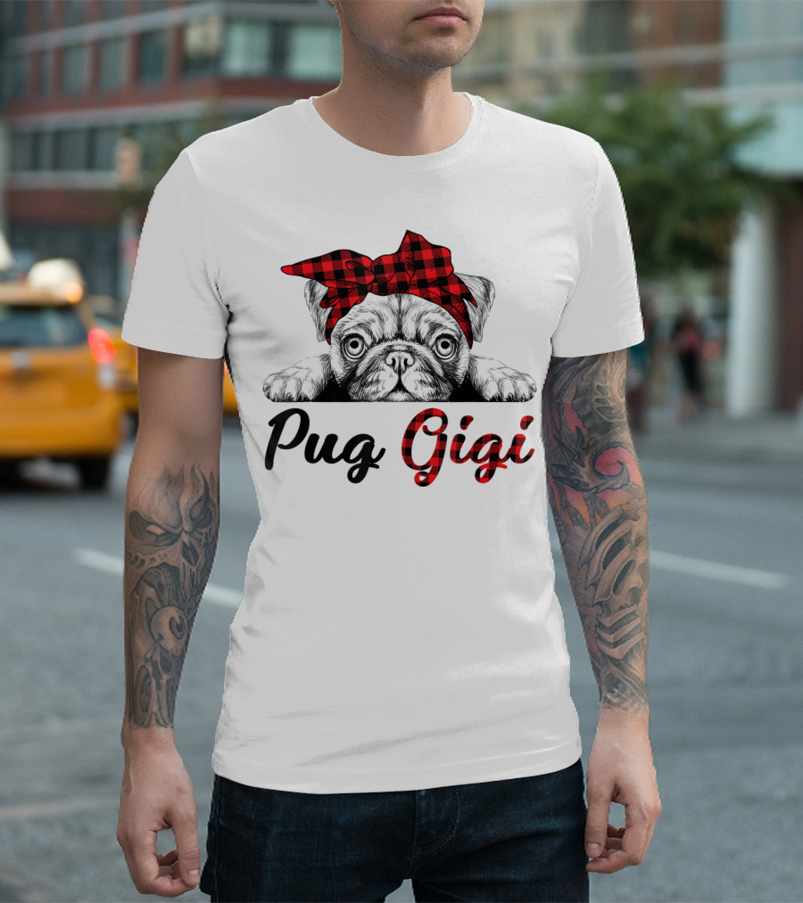 Pug Gigi Red Plaid Headband T-Shirt