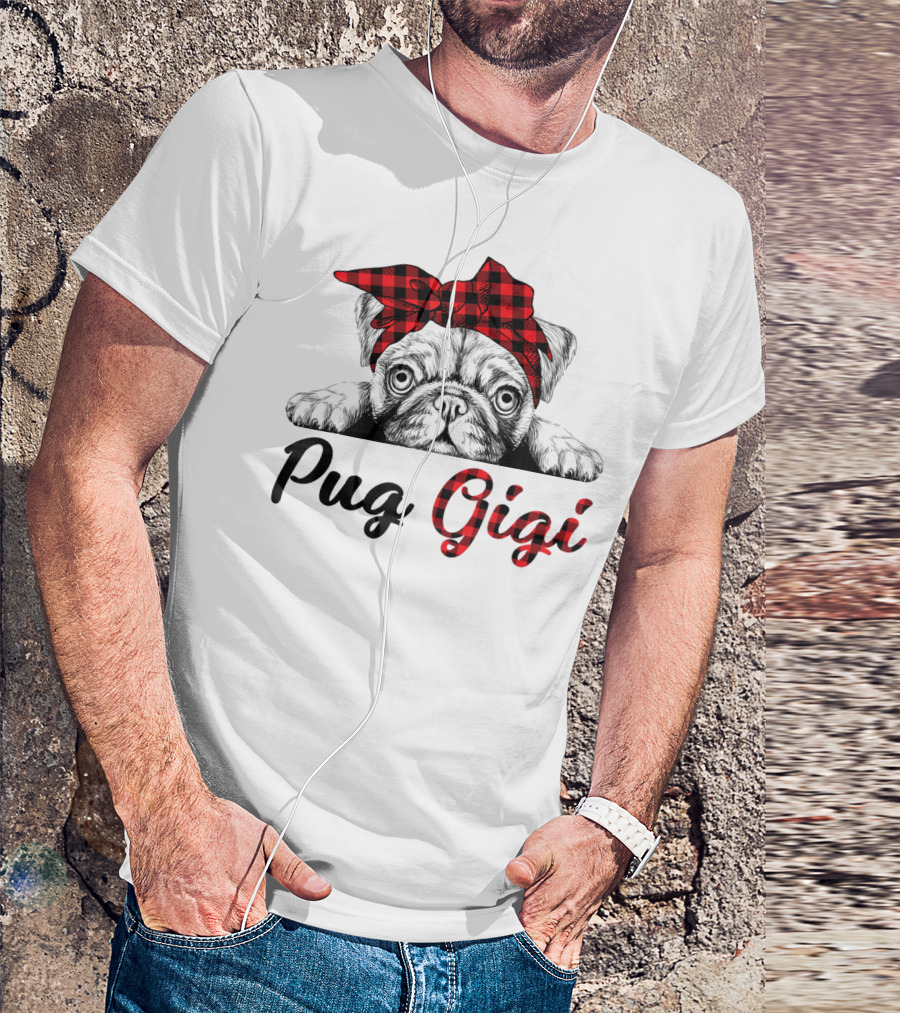 Pug Gigi Red Plaid Headband T-Shirt