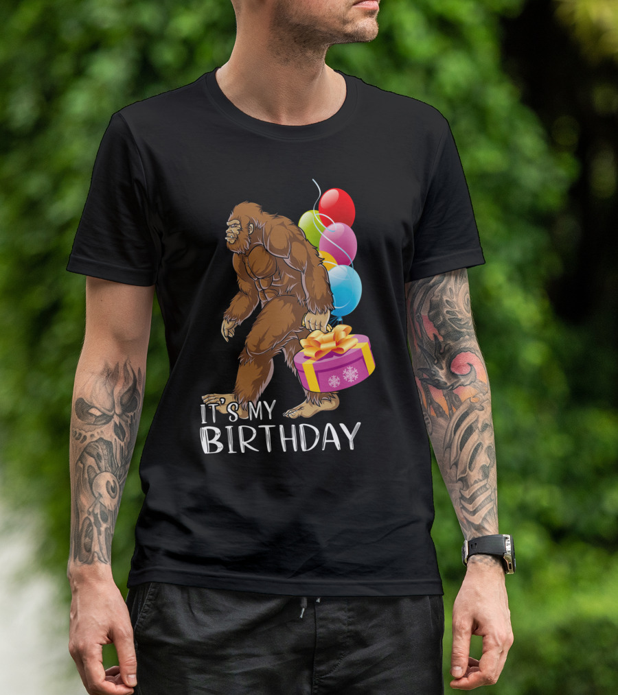 It's My Birthday Bigfoot Balloons And Cake T-Shirt