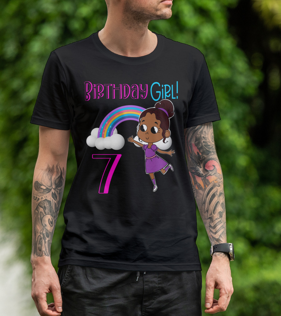 Birthday Girl 7 African American With Rainbow And Dancing Child T-Shirt