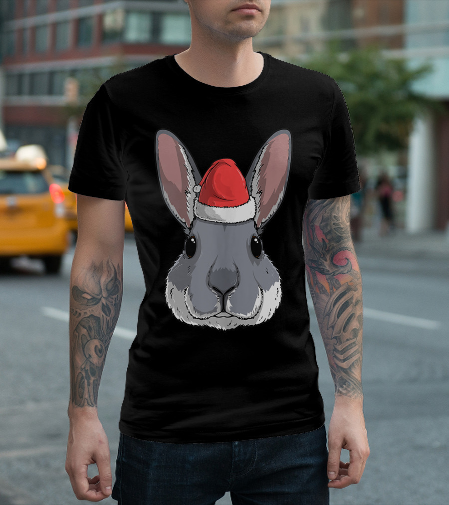 Bunny Rabbit Santa Claus Hat Christmas Xmas Festive Holiday Rabbit T-Shirt