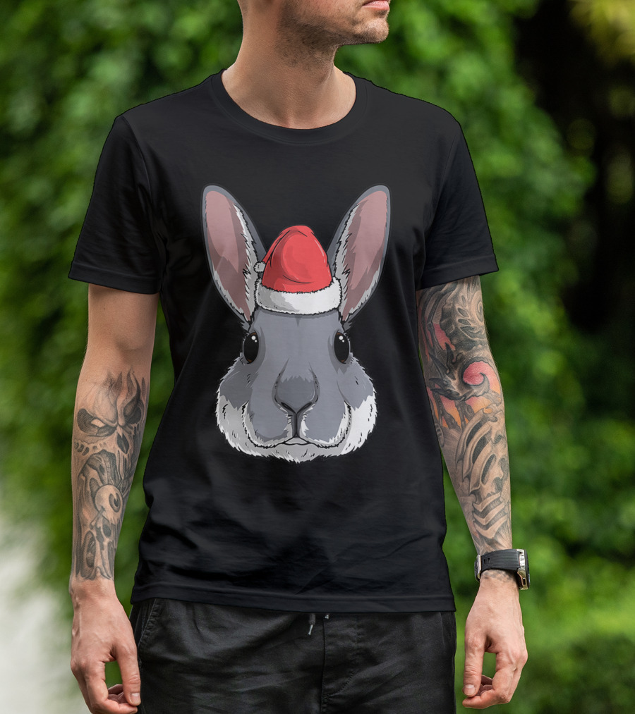 Bunny Rabbit Santa Claus Hat Christmas Xmas Festive Holiday Rabbit T-Shirt