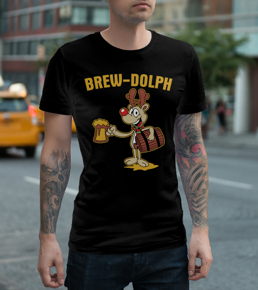 Brewdolph Reindeer Rudolph Christmas Beer Barrel Funny T-Shirt
