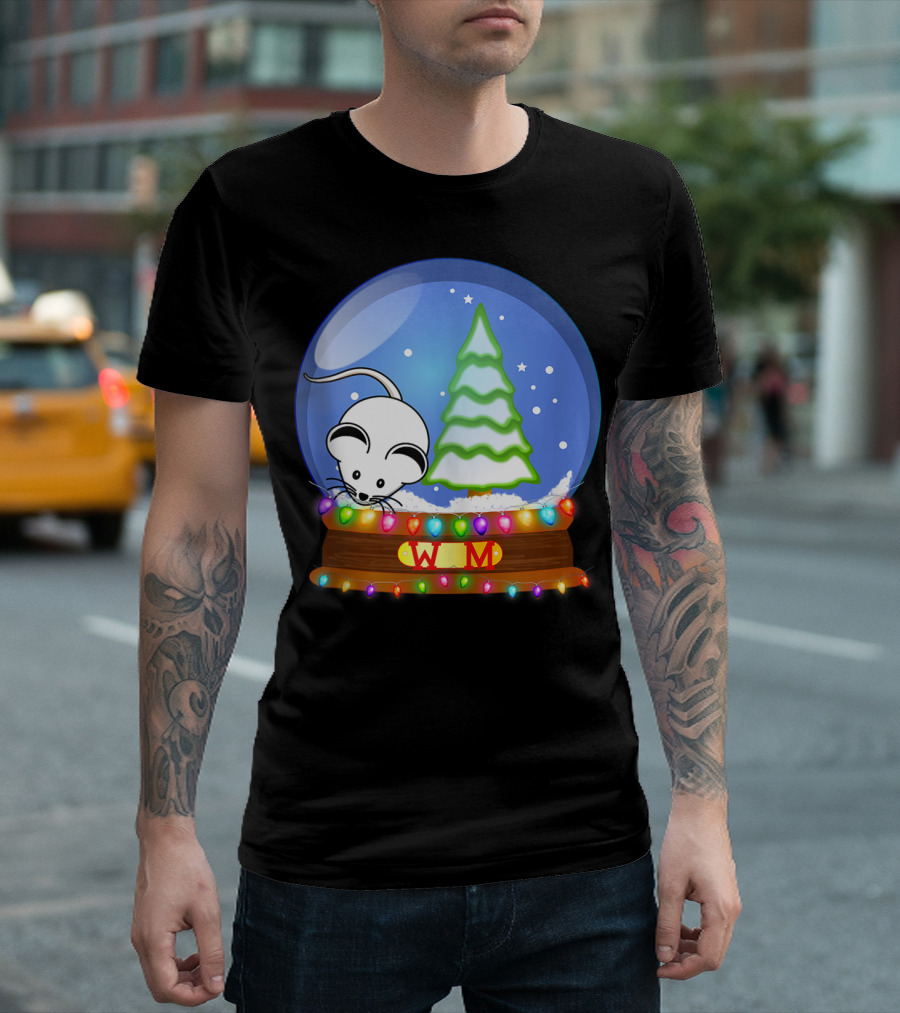 Christmas Snow Globe Santa White Mouse WM Tree T-Shirt