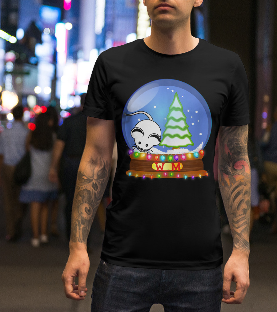 Christmas Snow Globe Santa White Mouse WM Tree T-Shirt