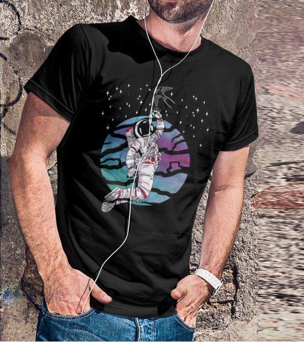 Cosmic Apparition Astronaut Reaches For Celestial Bird In Starry Universe T-Shirt