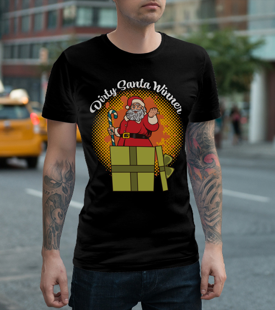 Dirty Santa Winner With Candy Cane And Christmas Gift Box T-Shirt