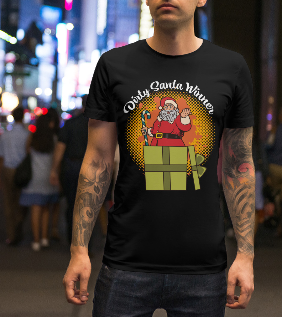 Dirty Santa Winner With Candy Cane And Christmas Gift Box T-Shirt