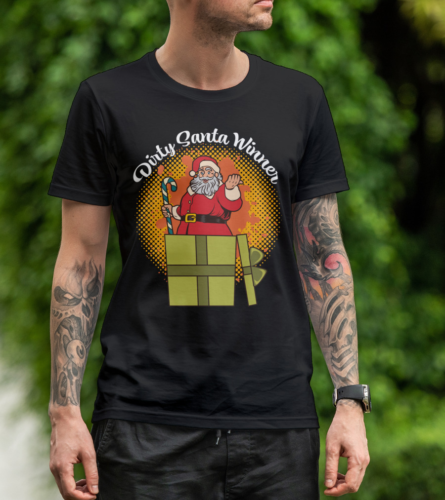 Dirty Santa Winner With Candy Cane And Christmas Gift Box T-Shirt