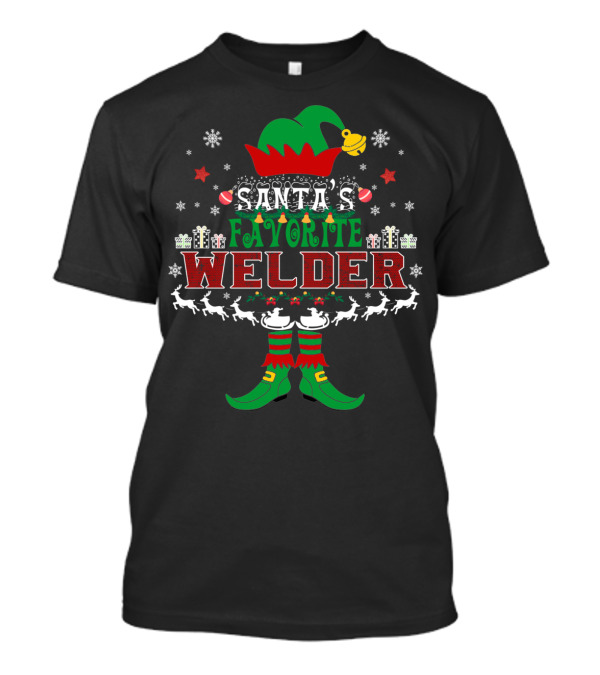 Santa's Favorite Welder Elf Xmas Reindeer Snowflakes Gifts T-Shirt