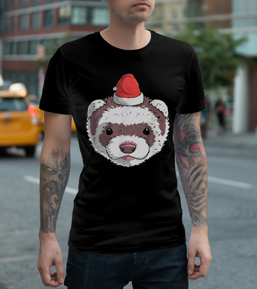 Ferret Santa Claus Hat Christmas Holiday Festive Headwear T-Shirt