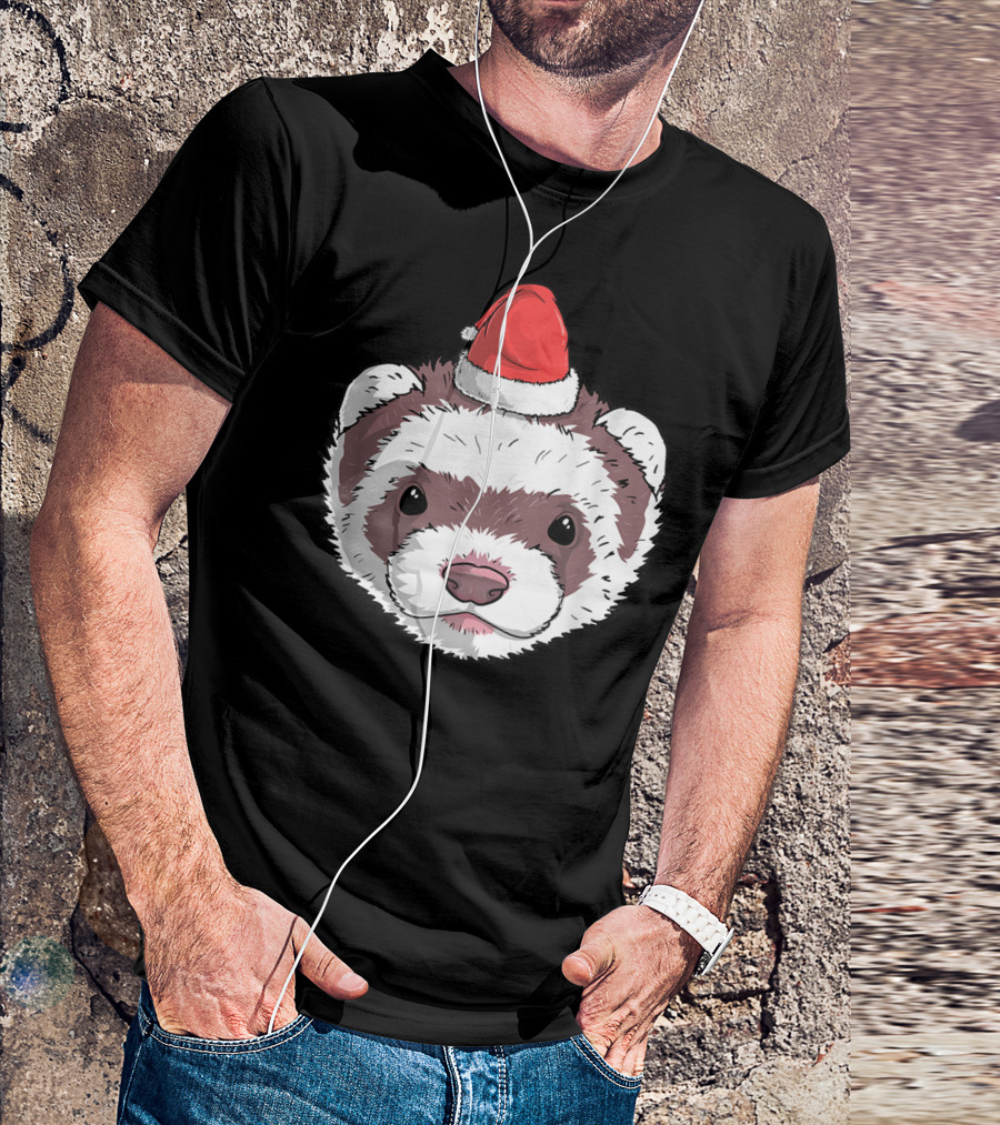 Ferret Santa Claus Hat Christmas Holiday Festive Headwear T-Shirt
